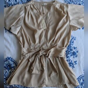 Max Studio Cream Tie-Front Blouse Medium